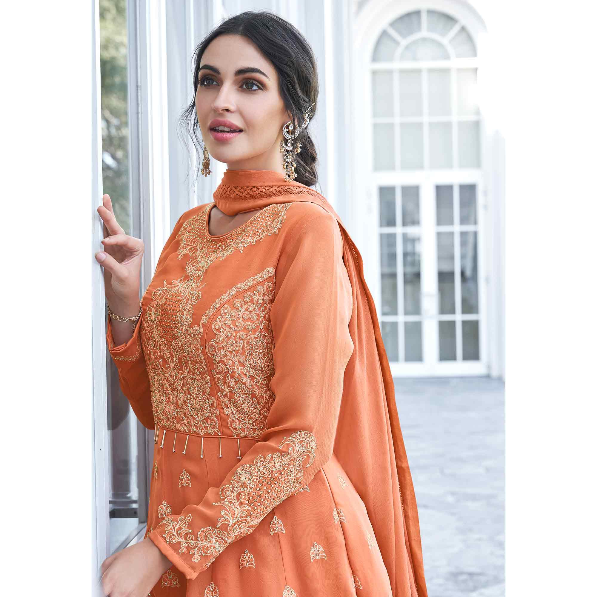 Buy Light Orange Designer Heavy Net Party Wear Suit | Designer Salwar Suits